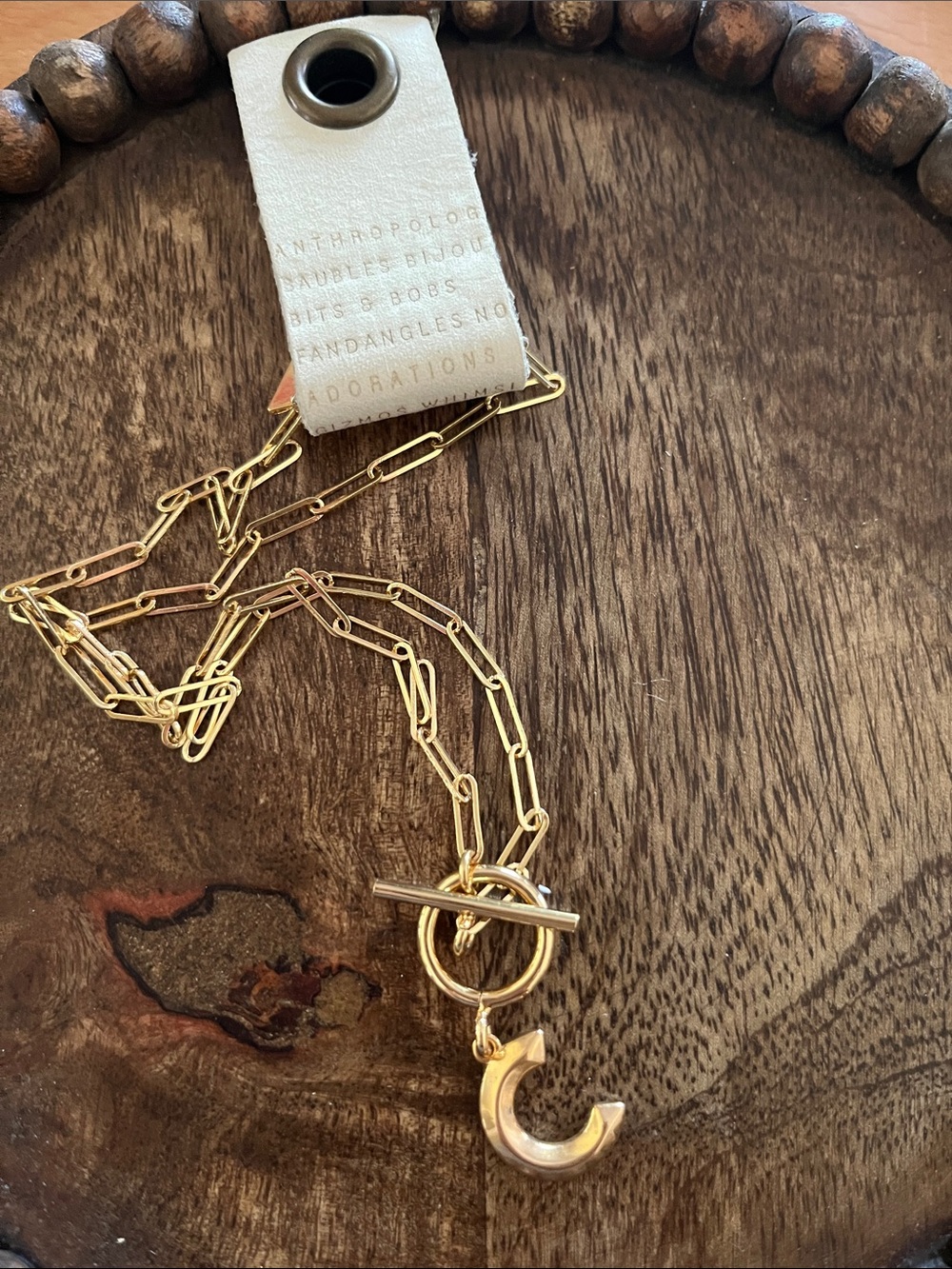 Anthropologie Gold Paperclip Chain Necklace with C Initial Charm